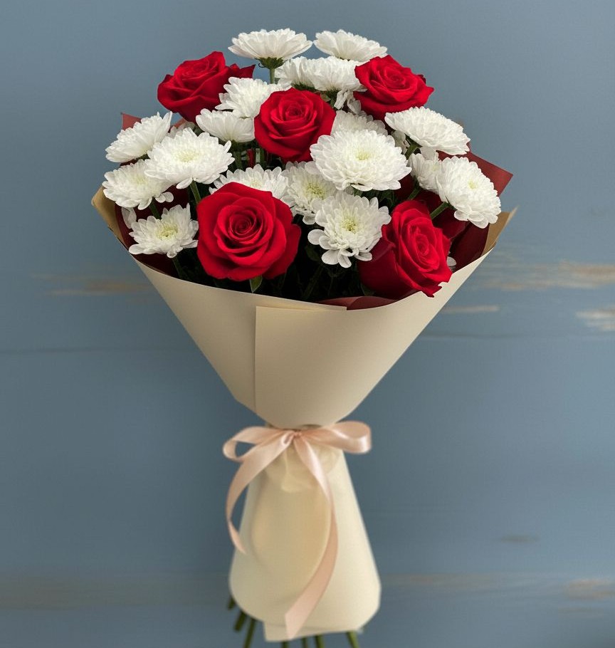 Букет цветов из: Розы и Хризантемы в Нижнегорском