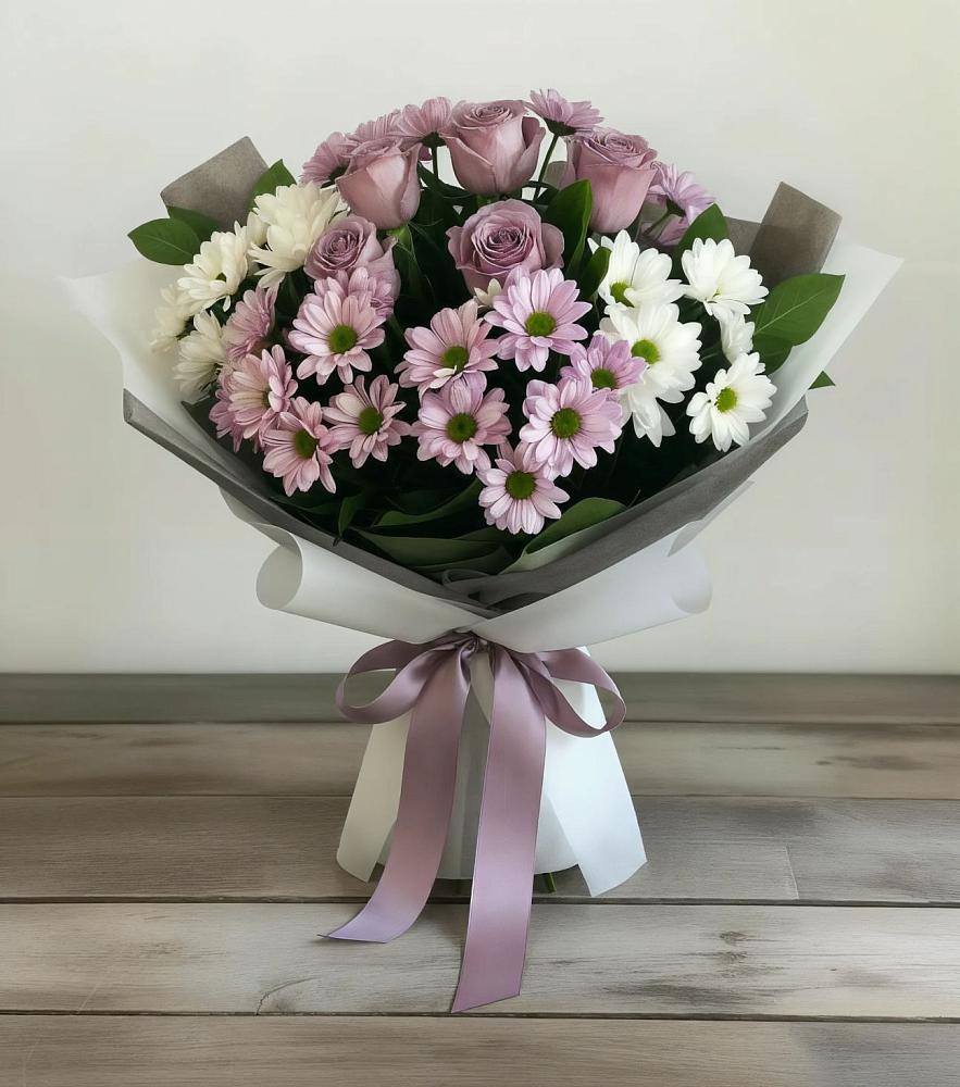 Букет цветов из: Хризантемы и Розы в Нижнегорском