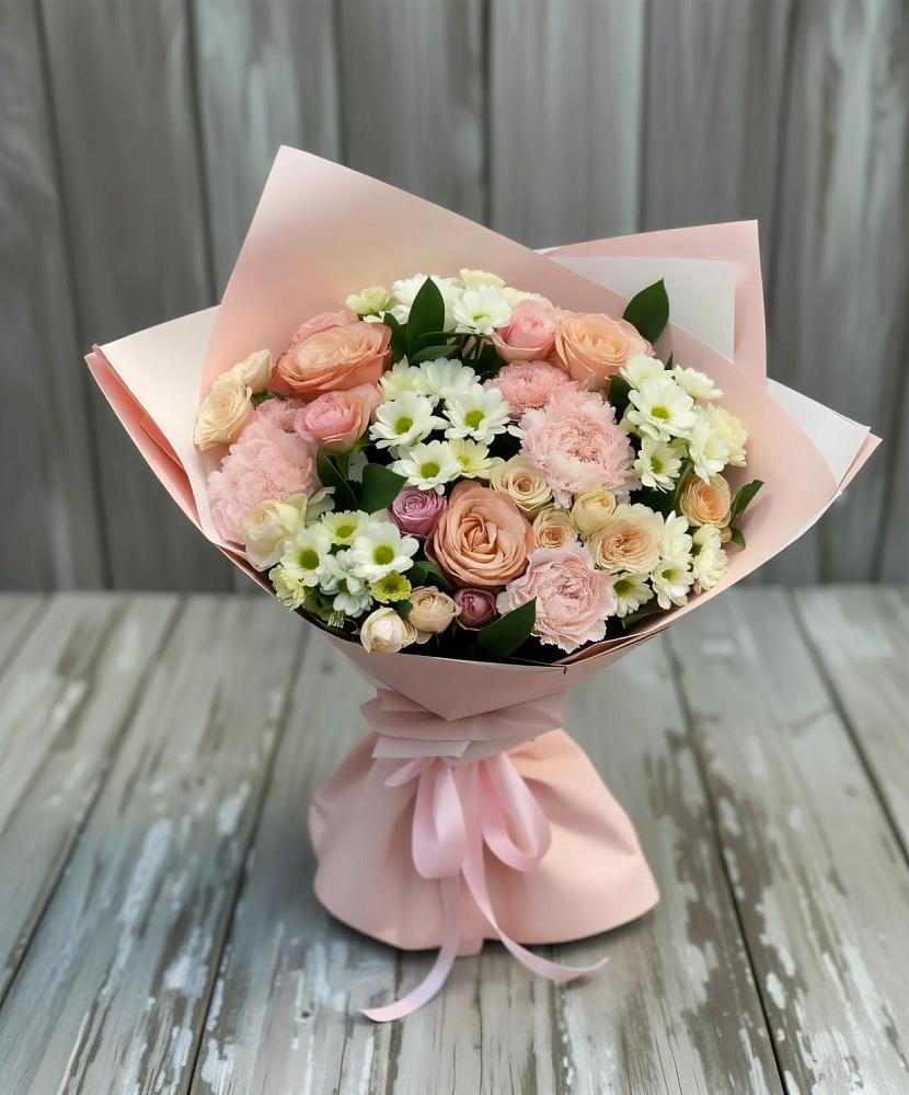 Букет цветов из: Гвоздики, Розы и Хризантемы в Нижнегорском