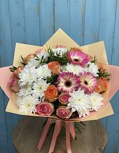 Букет цветов из:  Розы, Герберы и Хризантемы #REPLACE_PRED# Нижнегорском