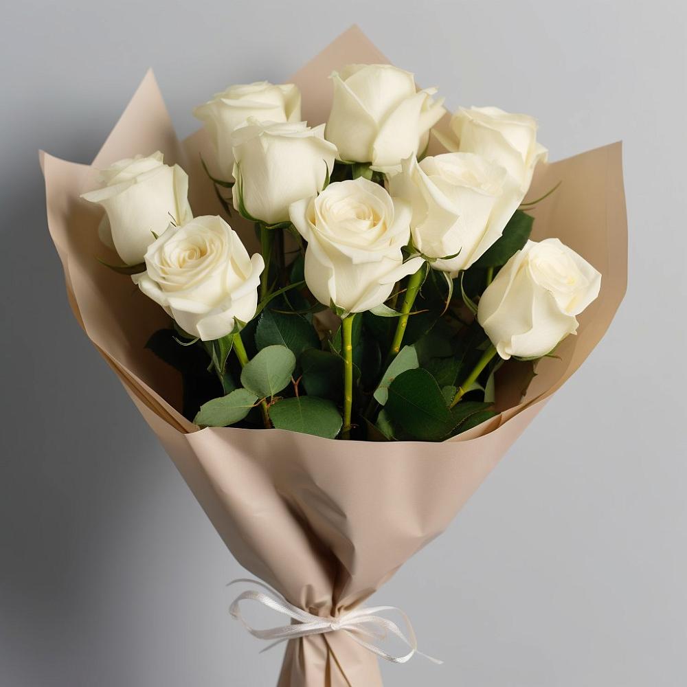 Букет 9 Белых роз Эдлесс Лав в Нижнегорском