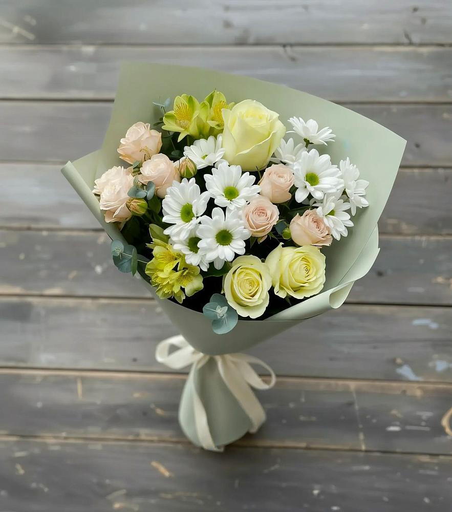 Букет цветов из: Альстромерии, Розы и Хризантемы в Нижнегорском