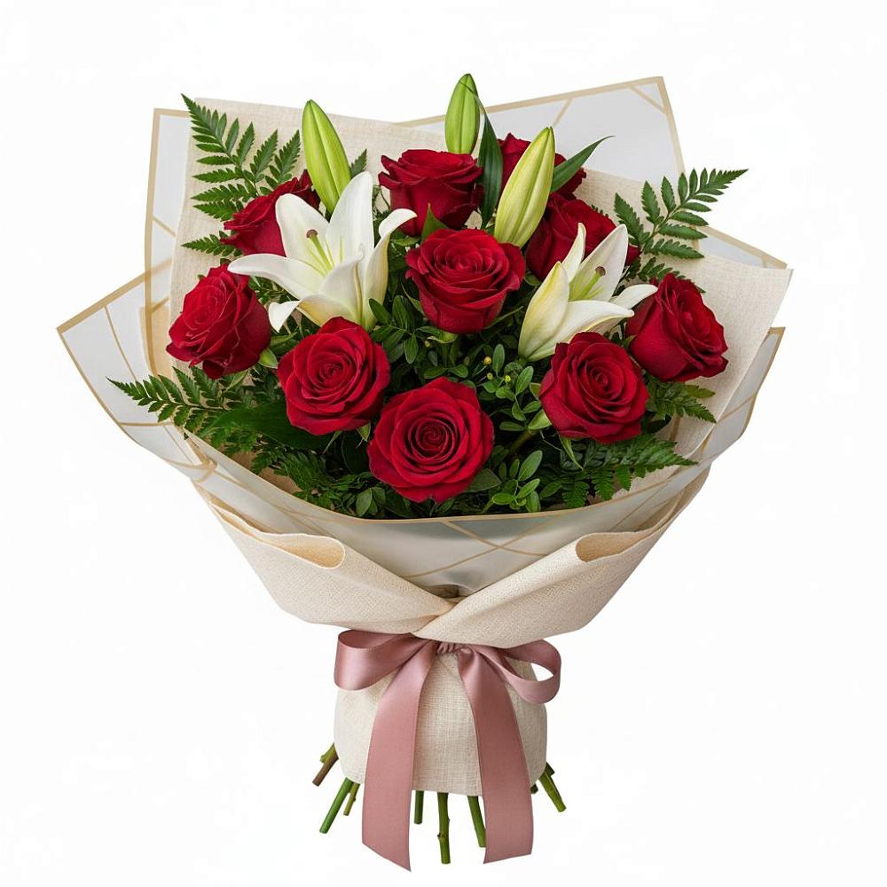 Букет цветов из: Лилии и Розы в Нижнегорском