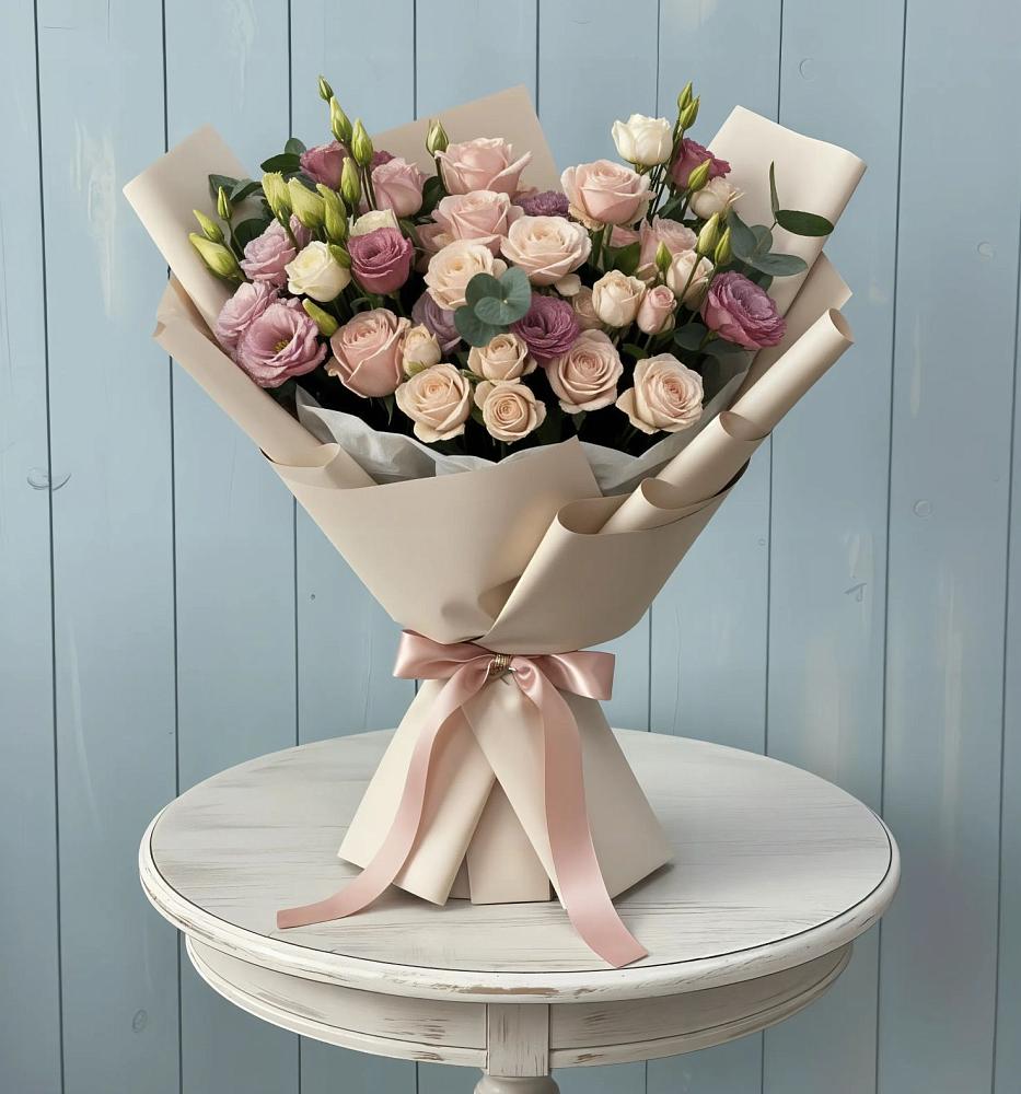 Букет цветов из: Розы и Лизиантусы в Нижнегорском