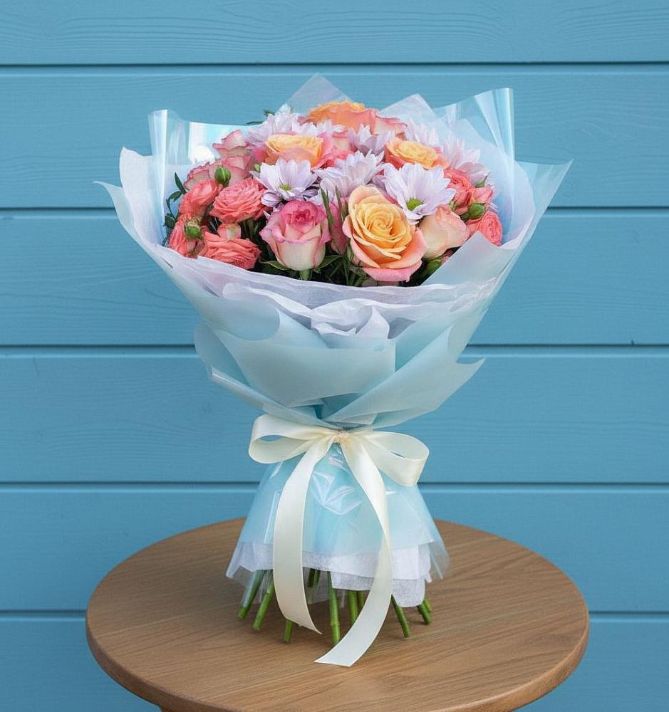 Букет цветов из: Хризантемы и Розы в Нижнегорском